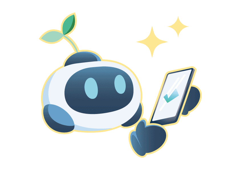 RISMMマスコット「リズ」がスマートフォンを管理している様子
